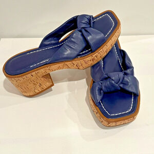 BERNARDO Jolie Wedge Platform Heels Navy Blue and Cork Anthropologie Women’s 7M